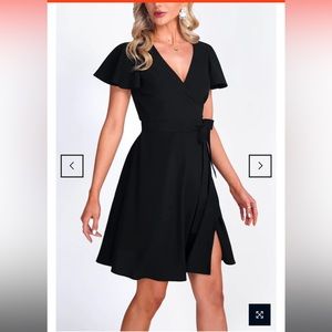 V Neck Short Sleeve And Black Women's Summer Split Beach Party Dress with Belt